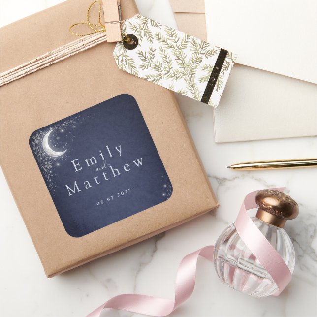 Pegatina Cuadrada Moonlit Grove Celestial Woodland Wedding  (Regalar)
