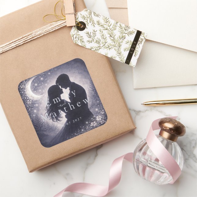 Pegatina Cuadrada Moonlit Grove Celestial Woodland Wedding  (Regalar)