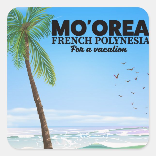 Pegatina Cuadrada Mo'orea Polinesia Francesa (Anverso)