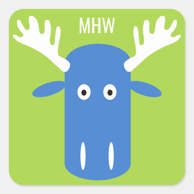 Pegatina Cuadrada Moose Head Pop Art personalizado en monograma pega (Anverso)