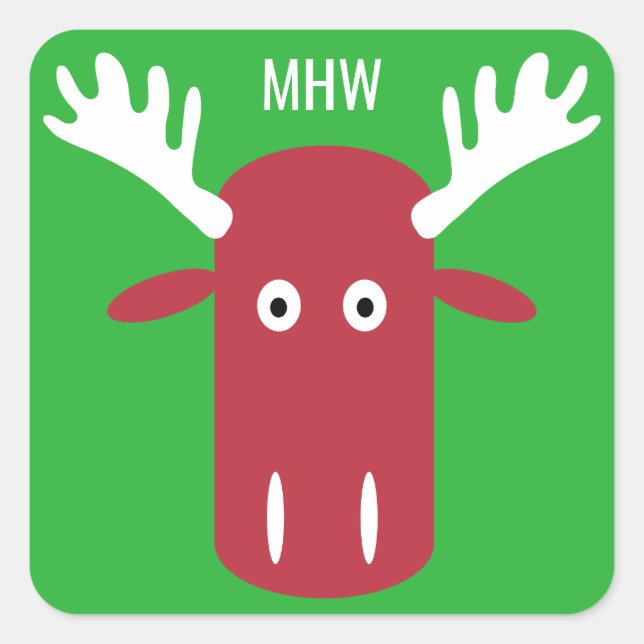 Pegatina Cuadrada Moose Head Pop Art personalizado en monograma pega (Anverso)