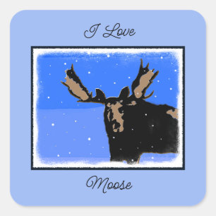 Pegatina Cuadrada Moose in Winter - Original Wildlife Art