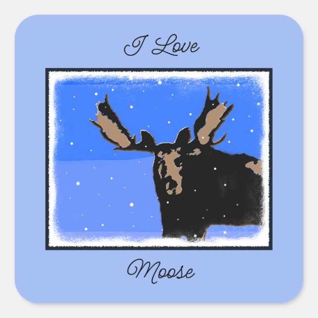 Pegatina Cuadrada Moose in Winter - Original Wildlife Art (Anverso)