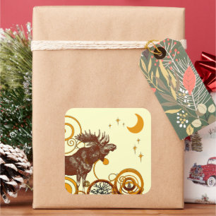 Pegatina Cuadrada Moose Navidades