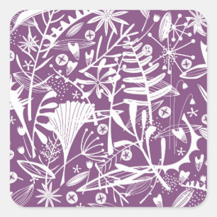 Pegatina Cuadrada Morado floral botatánico moderno