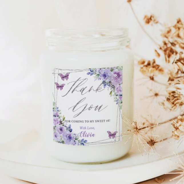 Pegatina Cuadrada Morado Lilac Floral Mariposa Plata Dulce Dieciséis (Subido por el creador)