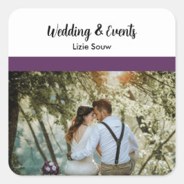 Pegatina Cuadrada morado y blanco boda