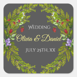 Pegatina Cuadrada Moras de la selva acuática boda wreath