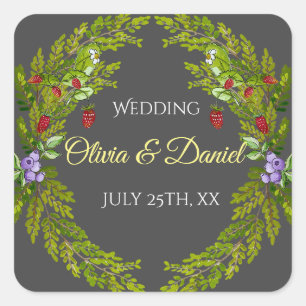 Pegatina Cuadrada Moras de la selva acuática boda wreath