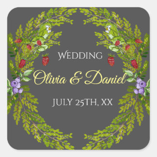 Pegatina Cuadrada Moras de la selva acuática boda wreath