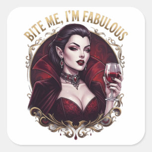 Pegatina Cuadrada Mordeme Soy un Vaso de Vidrio de Vampiro Gótico Fa
