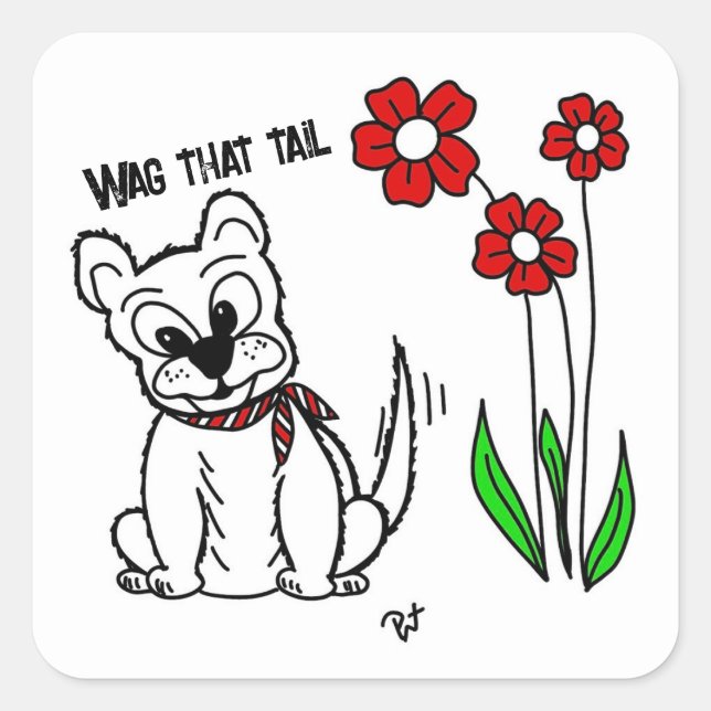 Pegatina Cuadrada Mordese la cola (Anverso)