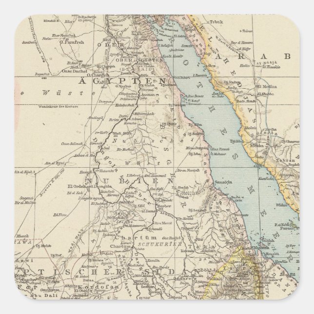 Pegatina Cuadrada Morir Nillander - Mapa Atlas del Nilo (Anverso)