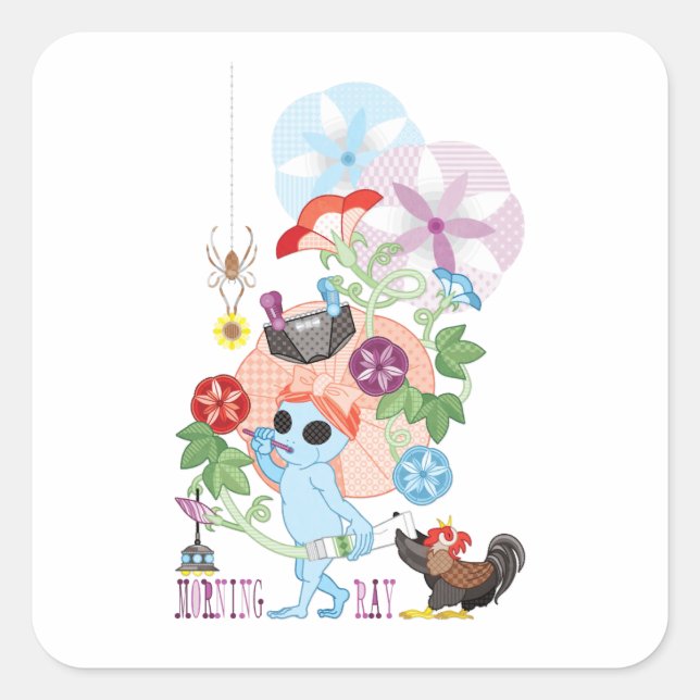 PEGATINA CUADRADA MORNING GREY ALIEN (Anverso)