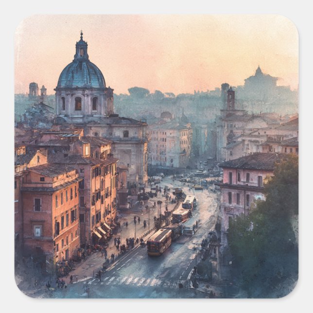 Pegatina Cuadrada Morning in Rome (Anverso)