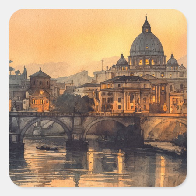 Pegatina Cuadrada Morning in Rome (Anverso)