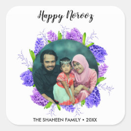 Pegatina Cuadrada Morple Hyacinth Wreath Feliz año nuevo foto