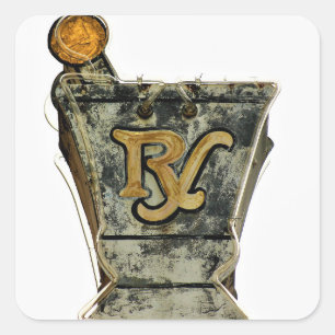 Pegatina Cuadrada Mortero y pestle encima de un Rótulo vintage