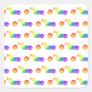 Pegatina Cuadrada Mortocicleta arco iris