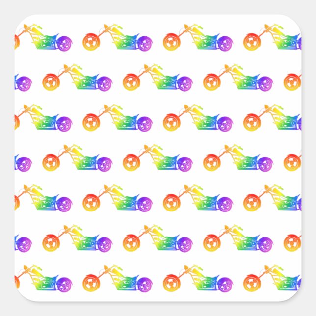 Pegatina Cuadrada Mortocicleta arco iris (Anverso)