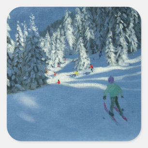 Pegatina Cuadrada Morzine de nieve fresca Francia