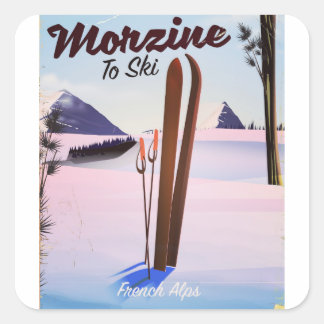 Pegatina Cuadrada Morzine, poster de esquí de los Alpes franceses