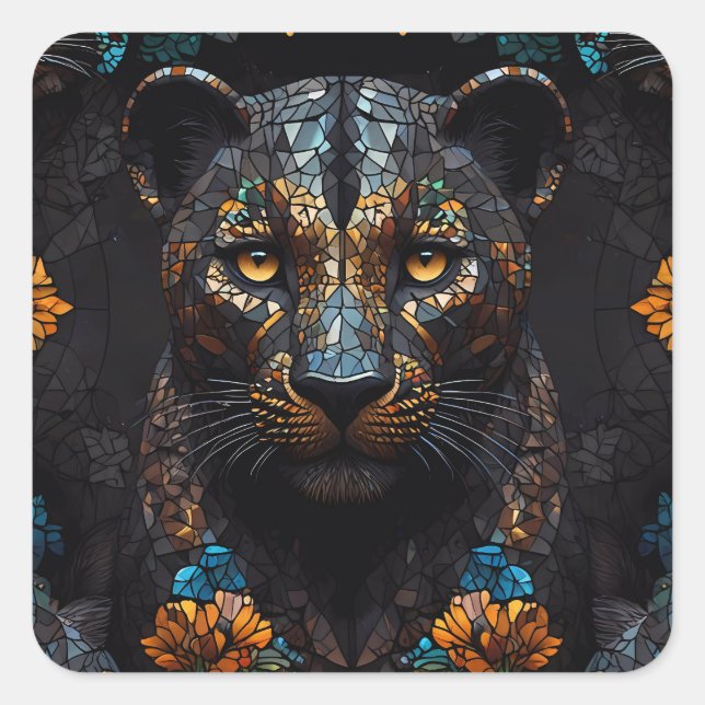 Pegatina Cuadrada Mosaic Leopard Majesty (Anverso)