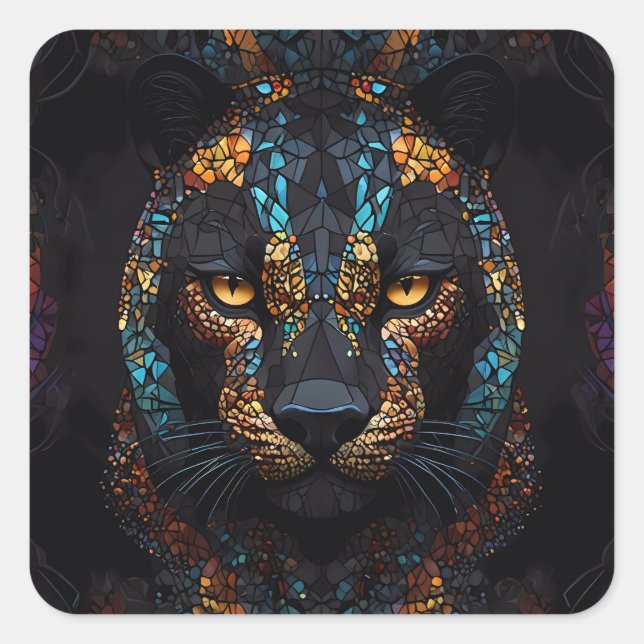 Pegatina Cuadrada Mosaic Panther Art (Anverso)