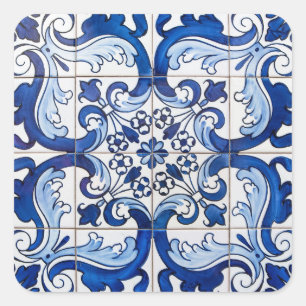 Pegatina Cuadrada Mosaica Azulejo Tile color azul