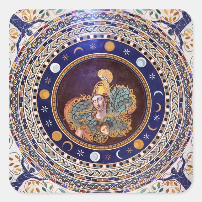 Pegatina Cuadrada Mosaico de Atenas en los Museos Vaticanos (Anverso)