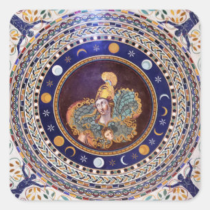 Pegatina Cuadrada Mosaico de Athena en los museos de Vatican