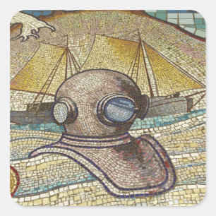Pegatina Cuadrada Mosaico de casco de viejos buzos