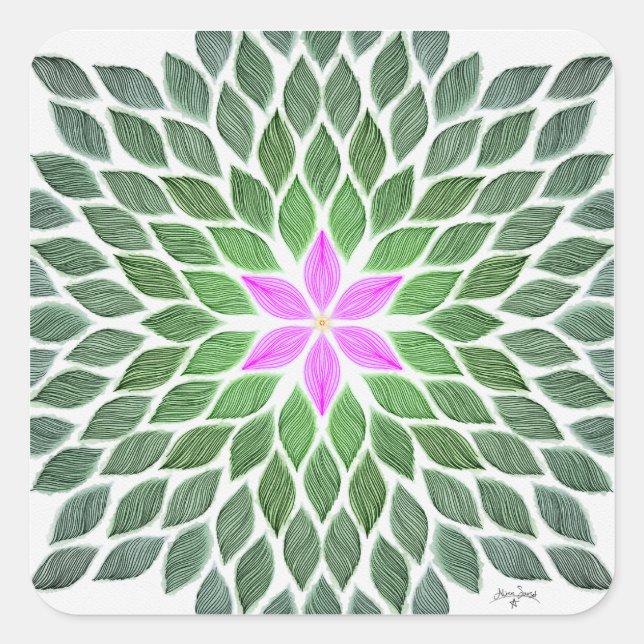 Pegatina Cuadrada mosaico de flores rosadas (Anverso)