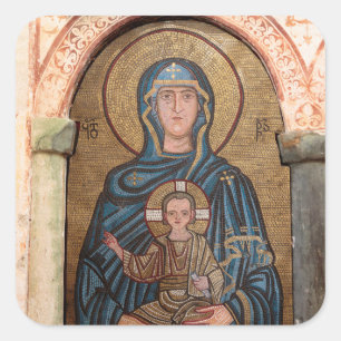Pegatina Cuadrada Mosaico de la Virgen María y Jesús
