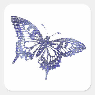 Pegatina Cuadrada Mosaico de mariposa de cola cruda azul bonito