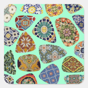 Pegatina Cuadrada Mosaico de mosaico español y mexicano