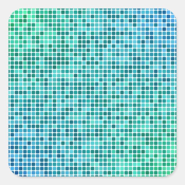 Pegatina Cuadrada Mosaico de píxeles azul verde (Anverso)
