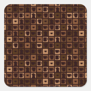 Pegatina Cuadrada Mosaico funky de café
