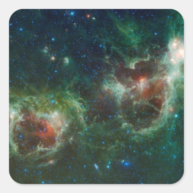 Pegatina Cuadrada Mosaico infrarrojo de la nebulosa Corazón y Alma (Anverso)