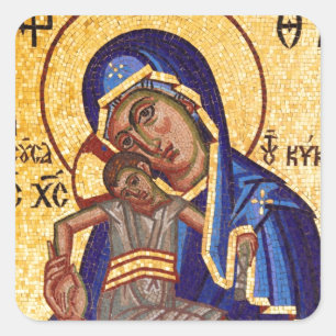 Pegatina Cuadrada Mosaico Madonna y icono del niño