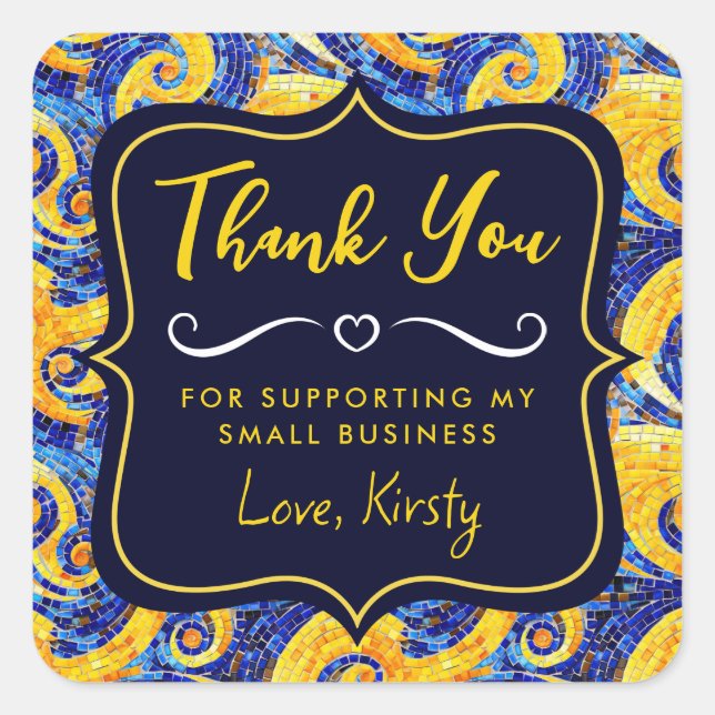 Pegatina Cuadrada Mosaico nocturno amarillo y azul estrellado Pequeñ (Anverso)