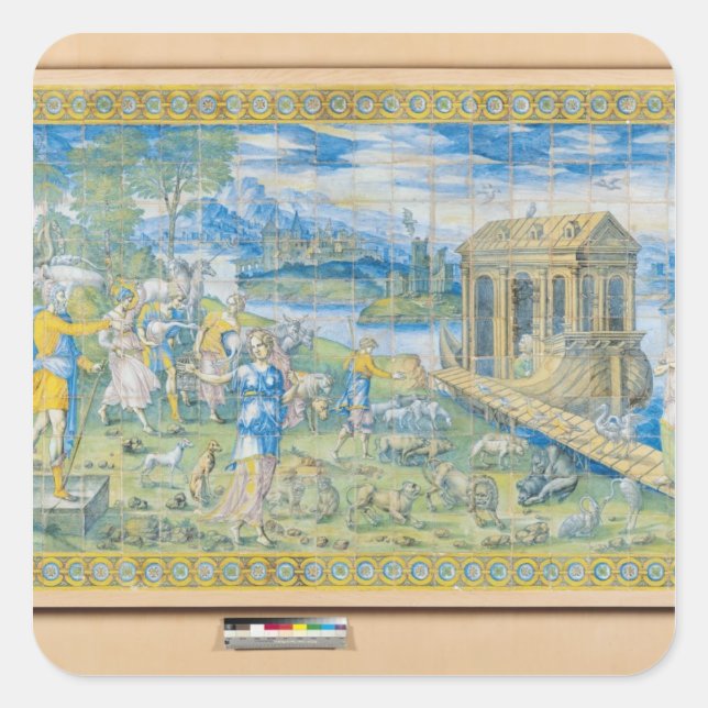 Pegatina Cuadrada Mosaico que representa la historia de Noé (Anverso)