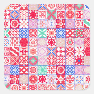Pegatina Cuadrada Mosaico rosa y rojo marroquí