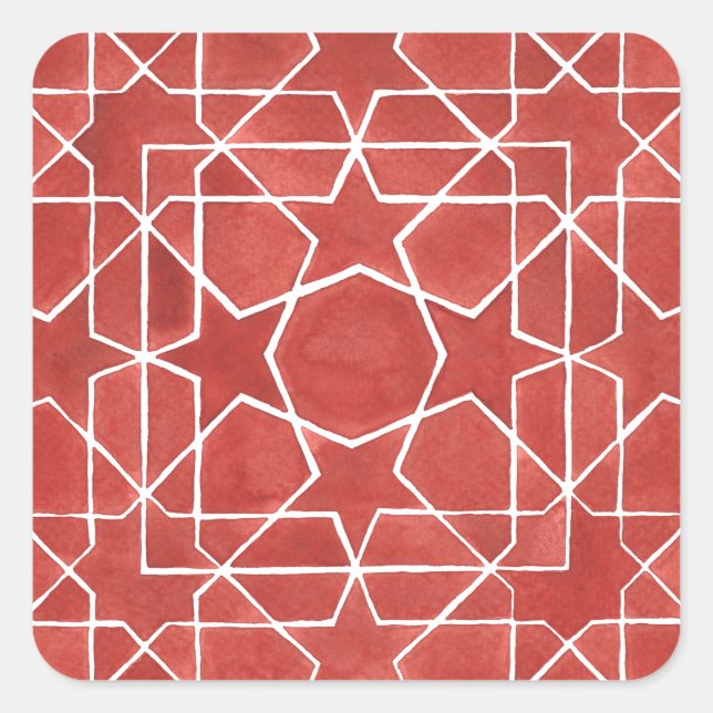 Pegatina Cuadrada Mosaïque marocaine rouge ROSETTE (Anverso)