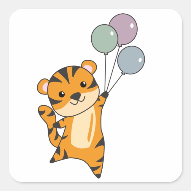 Pegatina Cuadrada Moscas de tigre con globos, niños dulces (Anverso)