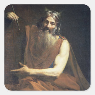 Pegatina Cuadrada Moses con las tabletas de la ley, c.1627-32