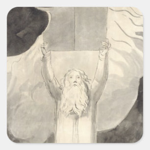 Pegatina Cuadrada Moses que recibe la ley, c.1780 (cepillo y negro i