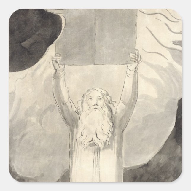 Pegatina Cuadrada Moses Recibiendo la Ley, c.1780 (cepillo y negro i (Anverso)