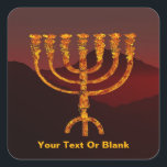 Pegatina Cuadrada Moshe es Menorah<br><div class="desc">Una representación de la menorah de siete ramificaciones (candelabra) hecha por los israelíes después del éxodo de Egipto. Personaliza agregando tu propio texto. En la Torá Moshe Rabbenu se le dice: "Harás una Menora de oro puro, golpeada, la Menora será hecha, su base, su rama, sus goballes, sus pechos y...</div>