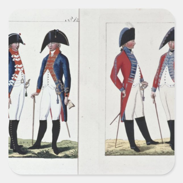 Pegatina Cuadrada Mosqueteros y oficiales, 1800 (Anverso)
